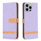 For iPhone 15 Pro Max Color Block Denim Texture Leather Phone Case(Purple) - 1