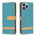 For iPhone 15 Pro Max Color Block Denim Texture Leather Phone Case(Green) - 1