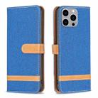 For iPhone 15 Pro Max Color Block Denim Texture Leather Phone Case(Royal Blue) - 1