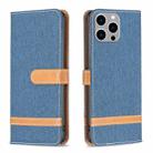 For iPhone 15 Pro Max Color Block Denim Texture Leather Phone Case(Dark Blue) - 1