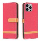 For iPhone 15 Pro Max Color Block Denim Texture Leather Phone Case(Red) - 1