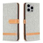 For iPhone 15 Pro Max Color Block Denim Texture Leather Phone Case(Grey) - 1