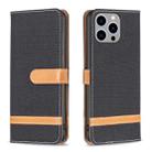 For iPhone 15 Pro Max Color Block Denim Texture Leather Phone Case(Black) - 1