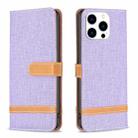 For iPhone 15 Pro Color Block Denim Texture Leather Phone Case(Purple) - 1