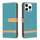 For iPhone 15 Pro Color Block Denim Texture Leather Phone Case(Green) - 1