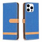 For iPhone 15 Pro Color Block Denim Texture Leather Phone Case(Royal Blue) - 1