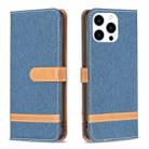 For iPhone 15 Pro Color Block Denim Texture Leather Phone Case(Dark Blue) - 1