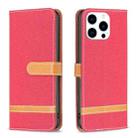 For iPhone 15 Pro Color Block Denim Texture Leather Phone Case(Red) - 1