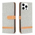 For iPhone 15 Pro Color Block Denim Texture Leather Phone Case(Grey) - 1