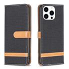 For iPhone 15 Pro Color Block Denim Texture Leather Phone Case(Black) - 1