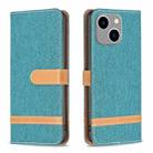 For iPhone 15 Plus Color Block Denim Texture Leather Phone Case(Green) - 1