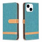 For iPhone 15 Color Block Denim Texture Leather Phone Case(Green) - 1