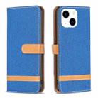 For iPhone 15 Color Block Denim Texture Leather Phone Case(Royal Blue) - 1