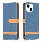 For iPhone 15 Color Block Denim Texture Leather Phone Case(Dark Blue) - 1