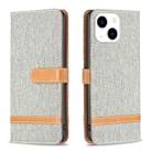 For iPhone 15 Color Block Denim Texture Leather Phone Case(Grey) - 1