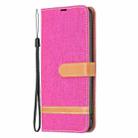 For iPhone 16 Color Block Denim Texture Leather Phone Case(Rose Red) - 3