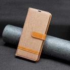 For iPhone 16 Plus Color Block Denim Texture Leather Phone Case(Brown) - 2