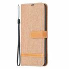 For iPhone 16 Plus Color Block Denim Texture Leather Phone Case(Brown) - 3