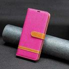For iPhone 16 Plus Color Block Denim Texture Leather Phone Case(Rose Red) - 2