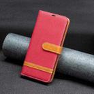 For iPhone 16 Plus Color Block Denim Texture Leather Phone Case(Red) - 2