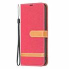 For iPhone 16 Plus Color Block Denim Texture Leather Phone Case(Red) - 3