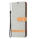 For iPhone 16 Plus Color Block Denim Texture Leather Phone Case(Grey) - 3