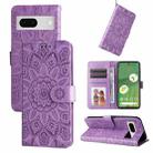 For Google Pixel 7 Embossed Sunflower Leather Phone Case(Purple) - 1