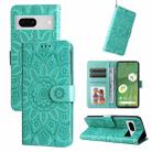 For Google Pixel 7 Embossed Sunflower Leather Phone Case(Green) - 1