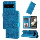 For Google Pixel 7 Pro Embossed Sunflower Leather Phone Case(Blue) - 1
