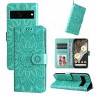 For Google Pixel 7 Pro Embossed Sunflower Leather Phone Case(Green) - 1