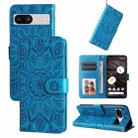 For Google Pixel 7a Embossed Sunflower Leather Phone Case(Blue) - 1