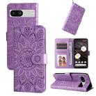 For Google Pixel 7a Embossed Sunflower Leather Phone Case(Purple) - 1
