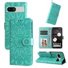 For Google Pixel 7a Embossed Sunflower Leather Phone Case(Green) - 1