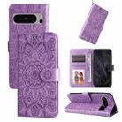 For Google Pixel 8 Pro Embossed Sunflower Leather Phone Case(Purple) - 1