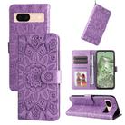 For Google Pixel 8a Embossed Sunflower Leather Phone Case(Purple) - 1