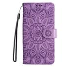 For Google Pixel 8a Embossed Sunflower Leather Phone Case(Purple) - 2