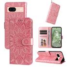 For Google Pixel 8a Embossed Sunflower Leather Phone Case(Rose Gold) - 1