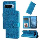 For Google Pixel 9 Embossed Sunflower Leather Phone Case(Blue) - 1