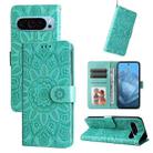 For Google Pixel 9 Embossed Sunflower Leather Phone Case(Green) - 1