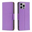 For iPhone 15 Pro Max Litchi Texture Pure Color Flip Leather Phone Case(Purple) - 1