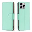 For iPhone 15 Pro Max Litchi Texture Pure Color Flip Leather Phone Case(Green) - 1