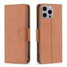 For iPhone 15 Pro Max Litchi Texture Pure Color Flip Leather Phone Case(Brown) - 1