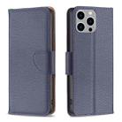 For iPhone 15 Pro Max Litchi Texture Pure Color Flip Leather Phone Case(Blue) - 1