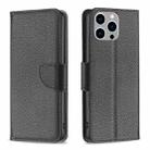 For iPhone 15 Pro Max Litchi Texture Pure Color Flip Leather Phone Case(Black) - 1