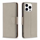 For iPhone 15 Pro Litchi Texture Pure Color Flip Leather Phone Case(Grey) - 1