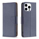 For iPhone 15 Pro Litchi Texture Pure Color Flip Leather Phone Case(Blue) - 1