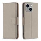 For iPhone 15 Plus Litchi Texture Pure Color Flip Leather Phone Case(Grey) - 1