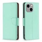 For iPhone 15 Plus Litchi Texture Pure Color Flip Leather Phone Case(Green) - 1
