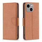 For iPhone 15 Plus Litchi Texture Pure Color Flip Leather Phone Case(Brown) - 1