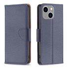 For iPhone 15 Plus Litchi Texture Pure Color Flip Leather Phone Case(Blue) - 1